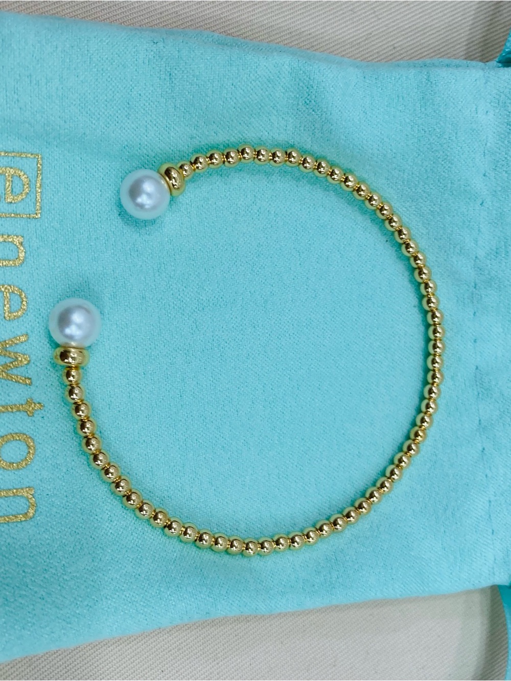 Enewton Gold Beaded Open Cuff Bracelet with Pearl End Accents